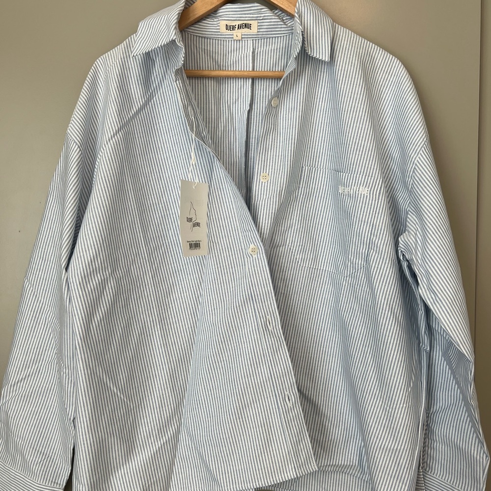 Djerf Avenue Breezy Shirt Blue Stripe NEW